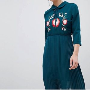 Liquorish Pleated Dress with Floral Embroidered from ASOS